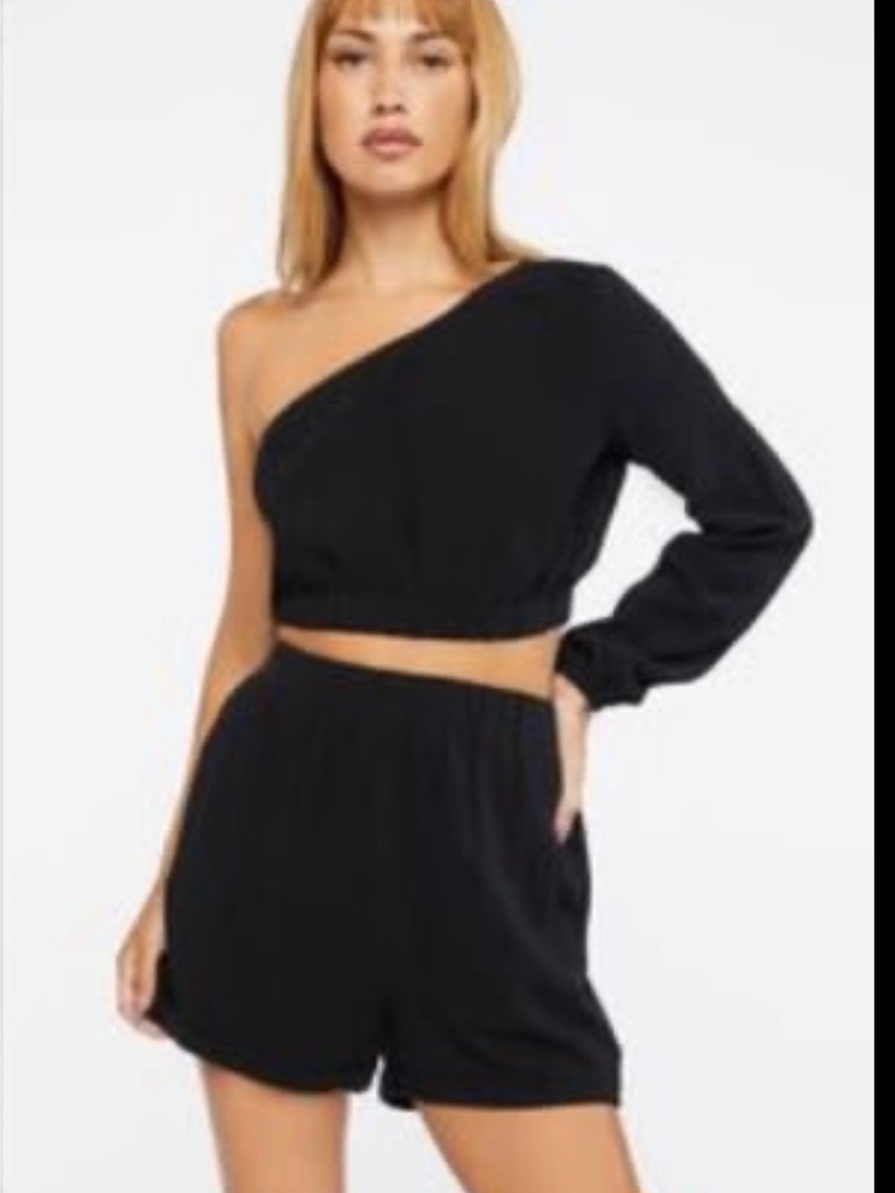 Forever 21 Black One-Shoulder Romper Set